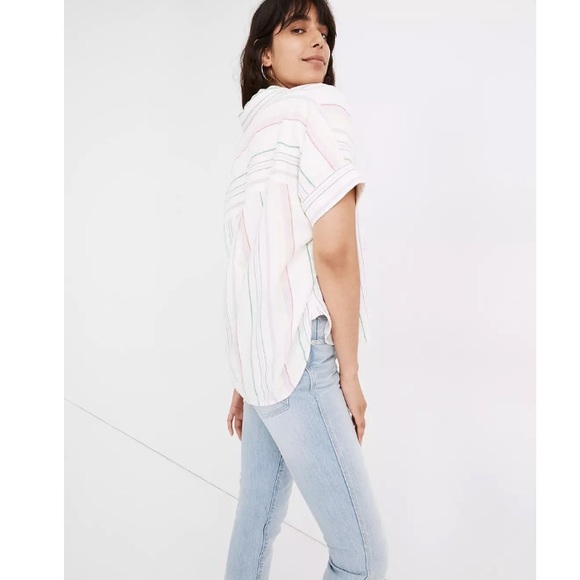 Madewell Linen-Blend Daily Shirt in Rainbow Stripe - Picture 3 of 11
